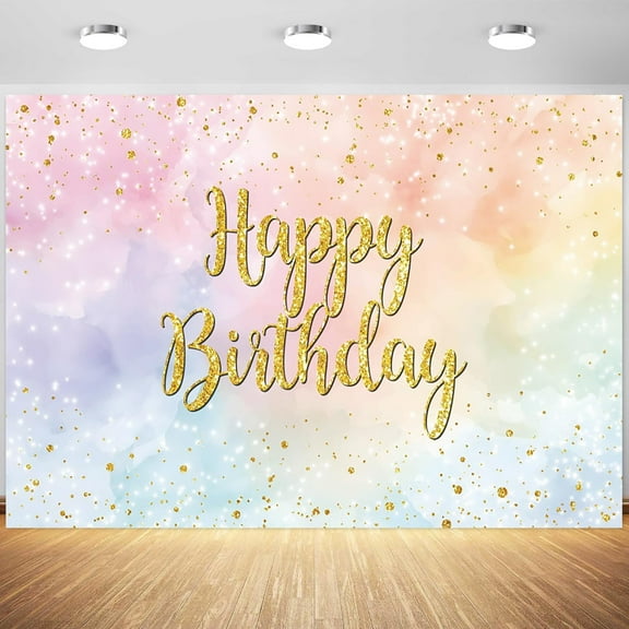 Pretty Pastel Rainbow Happy Birthday Backdrop Watercolor Rainbow Cloud Gold Dots Photography Background for Girls Women Birthday Party Banner Decorations Photo Studio Props