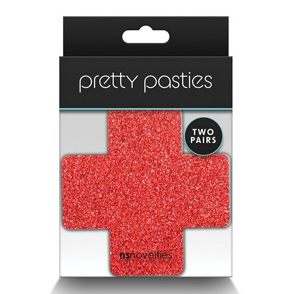 Pretty Pasties Glitter Cross Red/Silver 2 Pair