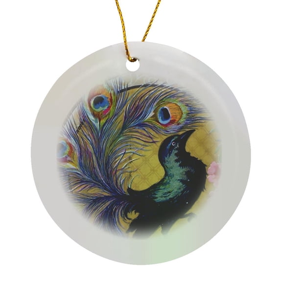 3drose, Pretty Peacock, Circle Porcelain Ornament