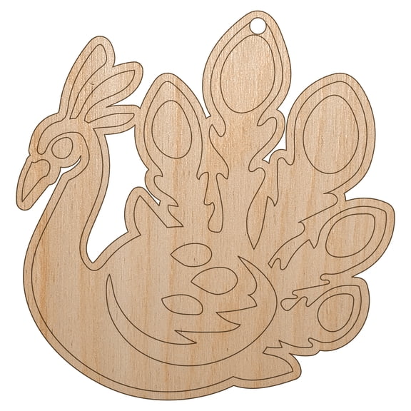 Pretty Peacock Wood Holiday Christmas Tree Ornament Unfinished DIY Pre-Drilled Craft