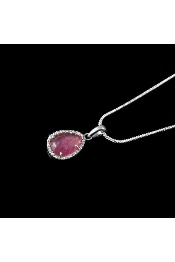 Pretty Pear Pink Ruby Crystal Locket Angel Pendant Necklace With Chain Sterling Silver Trendy Fashion Jewelry Gift for Occasion