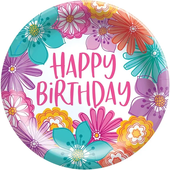 Pretty Petals Floral Flower Child Kids Birthday Party 6.75" Paper Dessert Plates