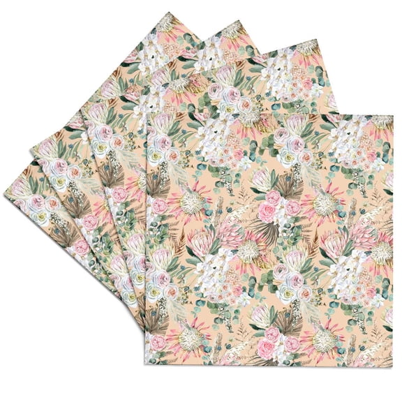 3drose, Pretty Pik and White Boho Floral Pattern, Set of 4 Ceramic Tile Coasters