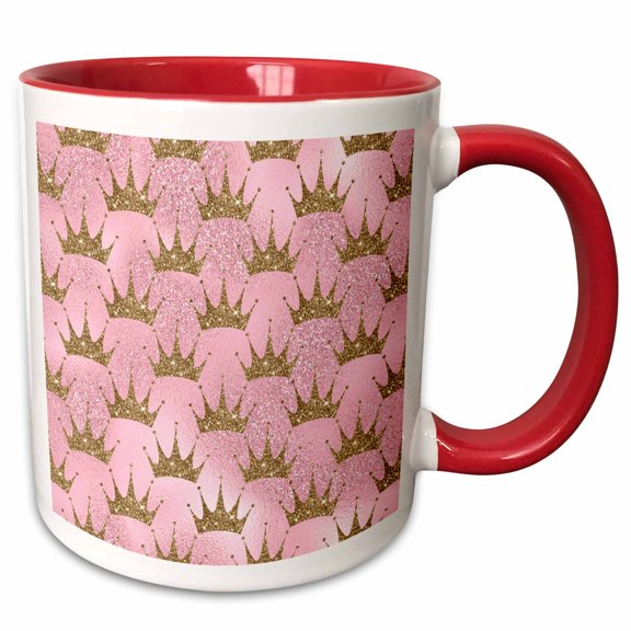3drose, Pretty Pink and Gold Color Crowns Flat Design, 11oz Two-tone Red Mug
