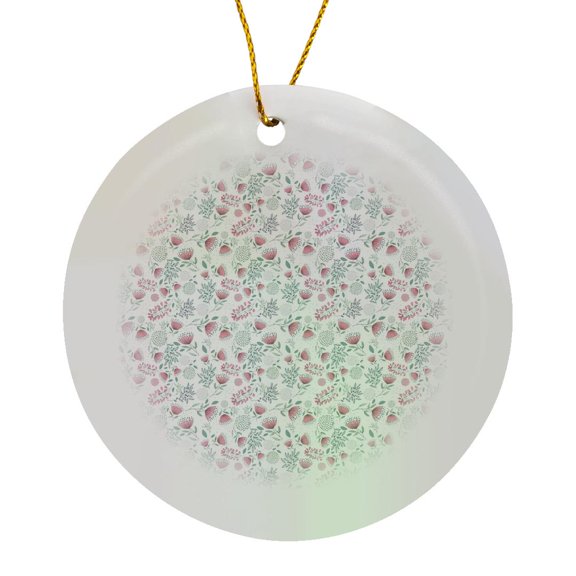 3drose, Pretty Pink and Green Small Print Flower Pattern, Circle Porcelain Ornament