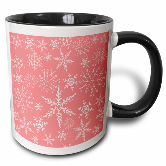 3drose, Pretty Pink and White Fancy Snowflake Pattern, 11oz Two-tone Black Mug