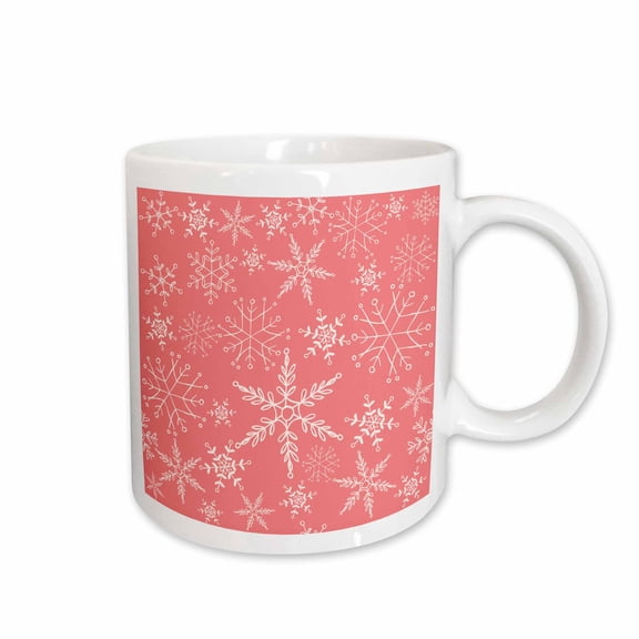 3drose, Pretty Pink and White Fancy Snowflake Pattern, 15oz Mug