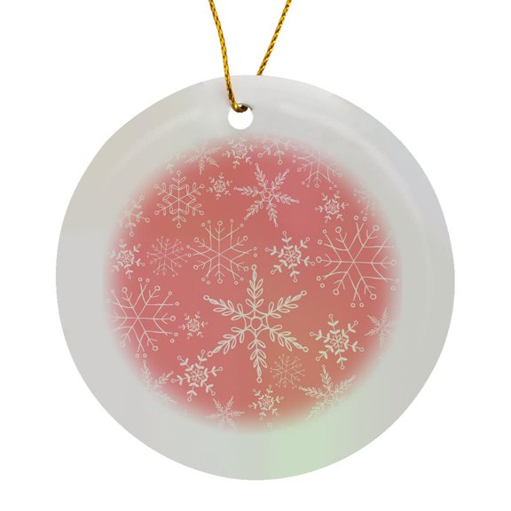 3drose, Pretty Pink and White Fancy Snowflake Pattern, Circle Porcelain Ornament