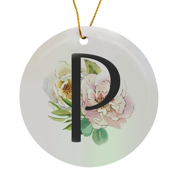 3drose, Pretty Pink and White Peony Floral Monogram Initial P, Circle Porcelain Ornament