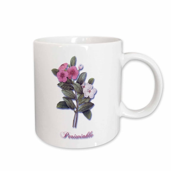 3drose, Pretty Pink and White Periwinkle Botanical Print, 11oz Mug