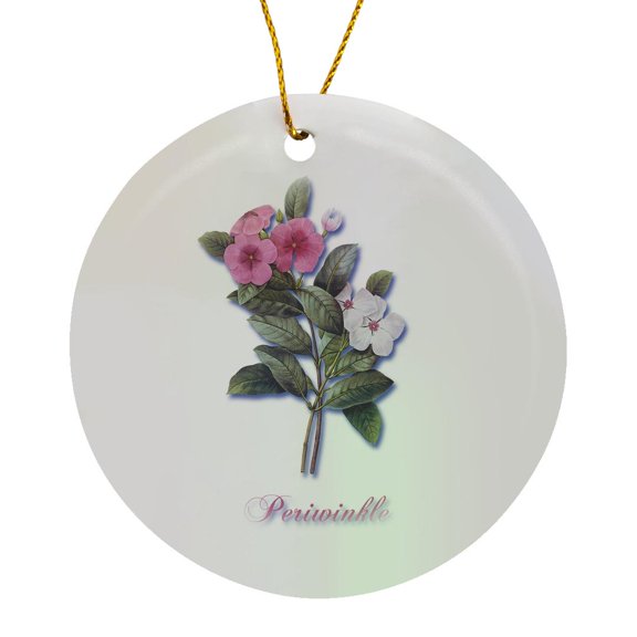 3drose, Pretty Pink and White Periwinkle Botanical Print, Circle Porcelain Ornament