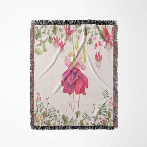 Pretty Pink Bleeding Hearts Watercolor Flower, Woven Blanket
