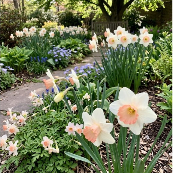 White & Pink Daffodil Narcissus Flowers, 6 Bulbs - Attracts Bees & Butterflies - Large Blooming Petals, Easy to Grow & Maintain