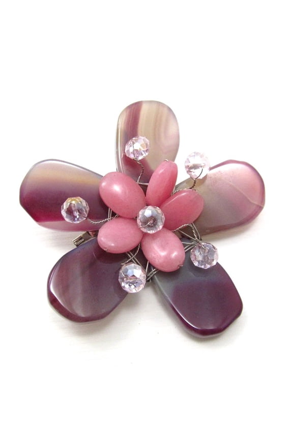 Pretty Pink Daisy Agate Stone Floral Handmade Pin/Brooch