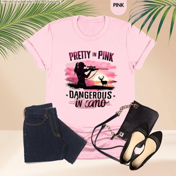 Pretty In Pink Dangerous In Camo Shirt, Deer Hunting Shirt For Woman, Womens Camo Shirt,Country Girl Shirt,Womens Hunting Tshirt,Hunter Gift All Size S-5Xl