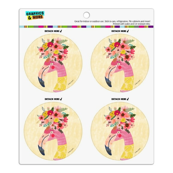 Pretty Pink Flamingo Flowers Refrigerator Fridge Locker Vinyl Circle Magnet Set