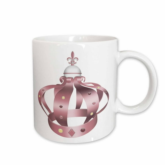 3drose, Pretty Pink Fleur De Lis Crown Illustration, 11oz Mug