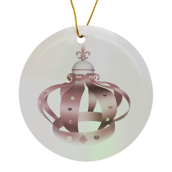 3drose, Pretty Pink Fleur De Lis Crown Illustration, Circle Porcelain Ornament