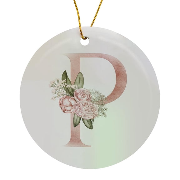 Pretty Pink Floral And Babies Breath Monogram Initial P, Circle Porcelain Ornament