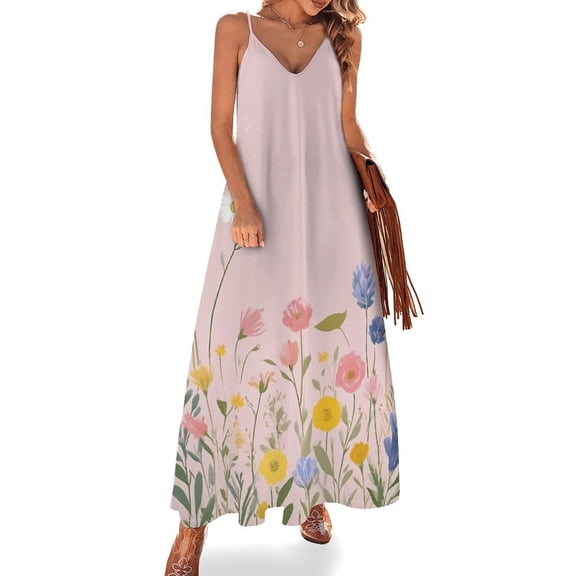 Pretty Pink Floral Meadow Blooms Sleeveless Dress Loose Women's Dress Dresses Luxury Evening Dresses