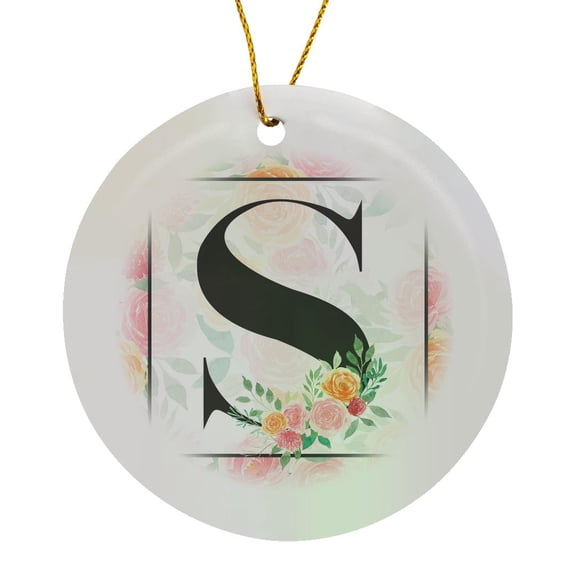 3drose, Pretty Pink Floral Monogram Initial S, Circle Porcelain Ornament