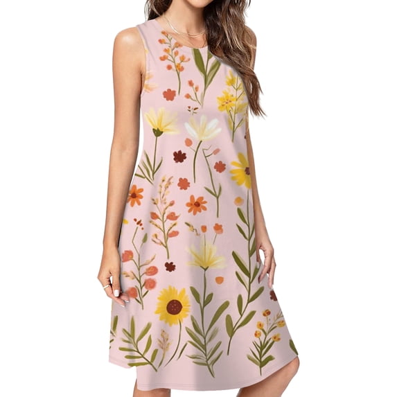 Pretty Pink Floral Summer Blooms Dress Elegant Party Dresses Evening Dresses Women Dress Sleeveless Dress Ladies Dresses