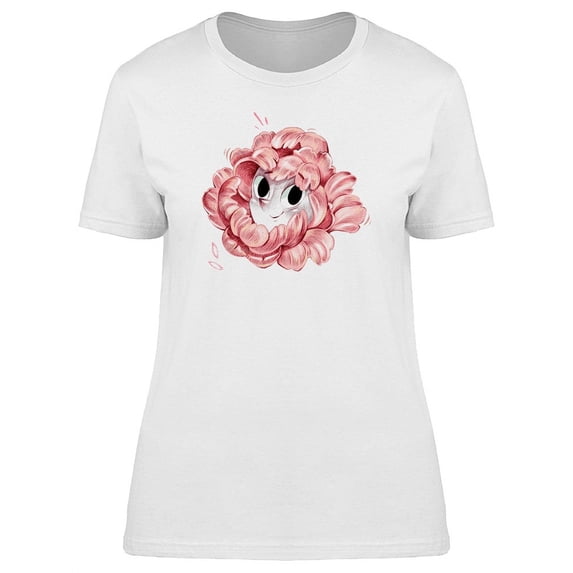 Pretty Pink Flower Smiling Face T-Shirt Women -Image by Shutterstock, Female Large