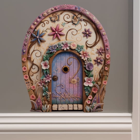 Pretty Pink Flowers Fairy Door - Fairy Door 3D Wall Sticker