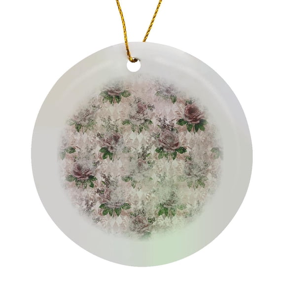 3drose, Pretty Pink Grunge Roses on a Diamond Background Pattern, Circle Porcelain Ornament