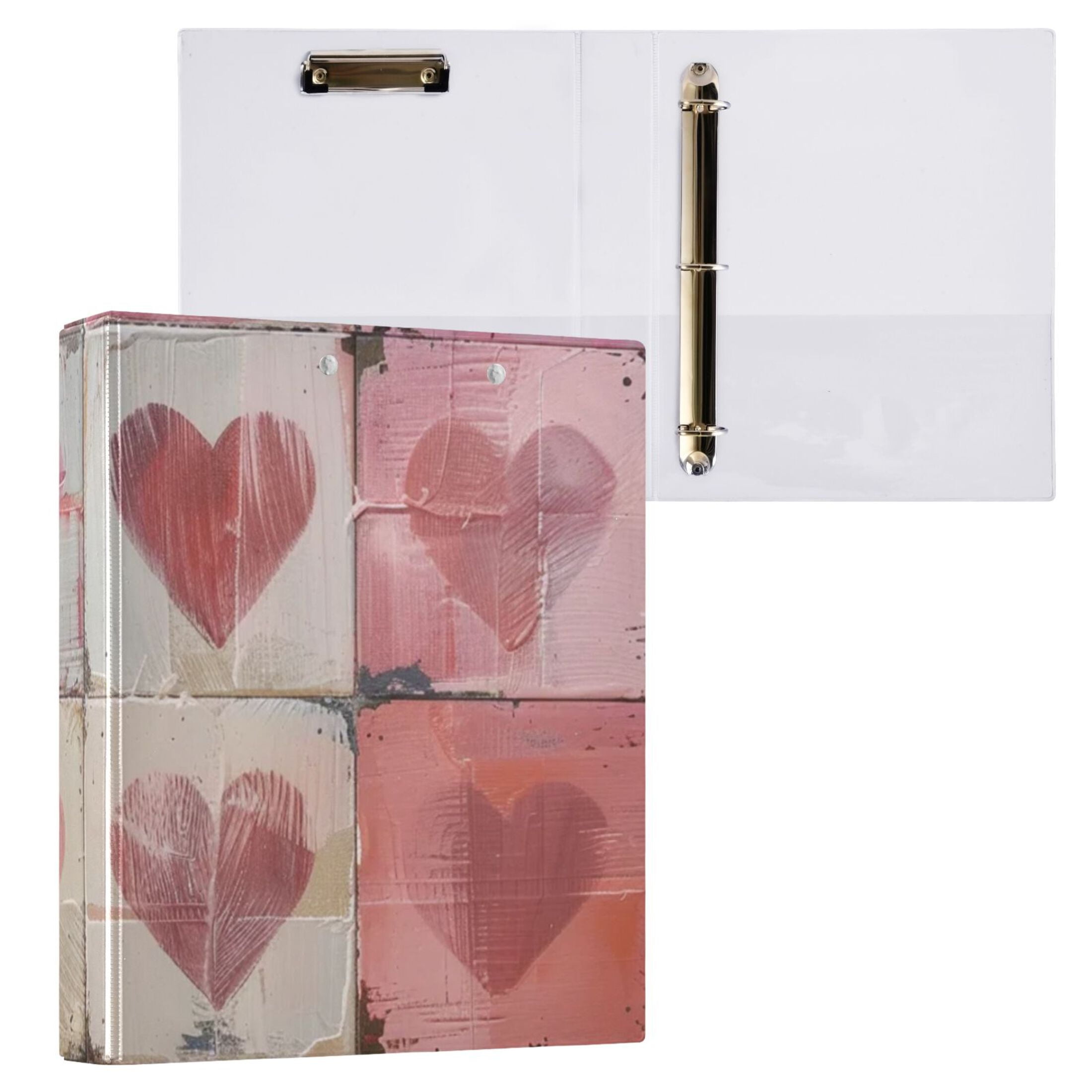 Pretty Pink Hearts 3 Ring Binders 1.5 inch Hardcover File Folders with Interior Pockets A4 Size Organizer for School Office Hospital