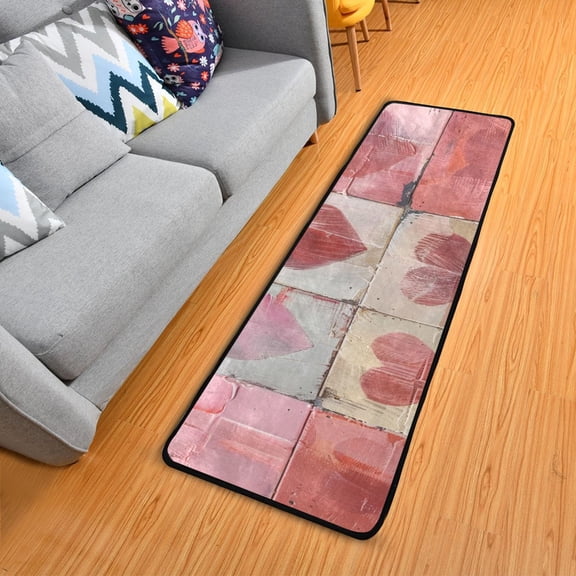 Pretty Pink Hearts 7224 inch Runner Rug Non-Slip Pads Ares Rugs Washable for Bedroom Bathroom Living Room