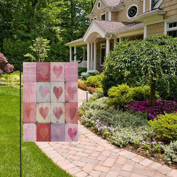 Pretty Pink Hearts Garden Flag Double Sided 12 x 18 Inch Outside Yard Decoration Outdoor Flag