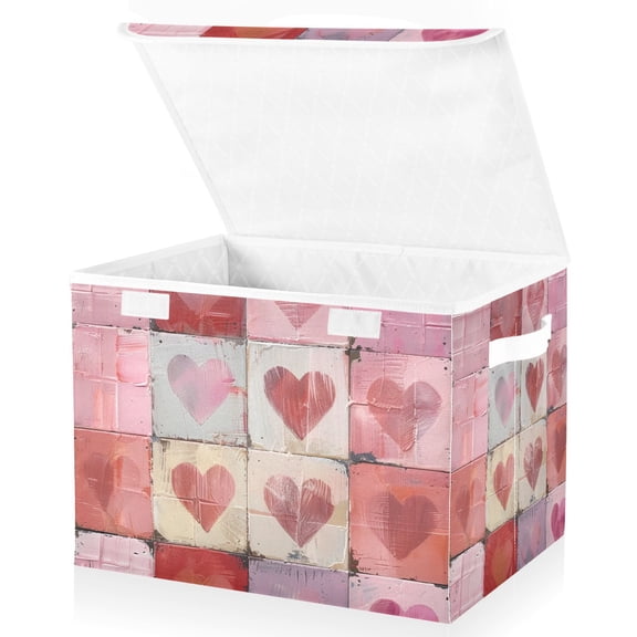 Pretty Pink Hearts Storage Basket for Shelves Foldable Container Organizer for Organizing Toys Clothes Books with Handles
