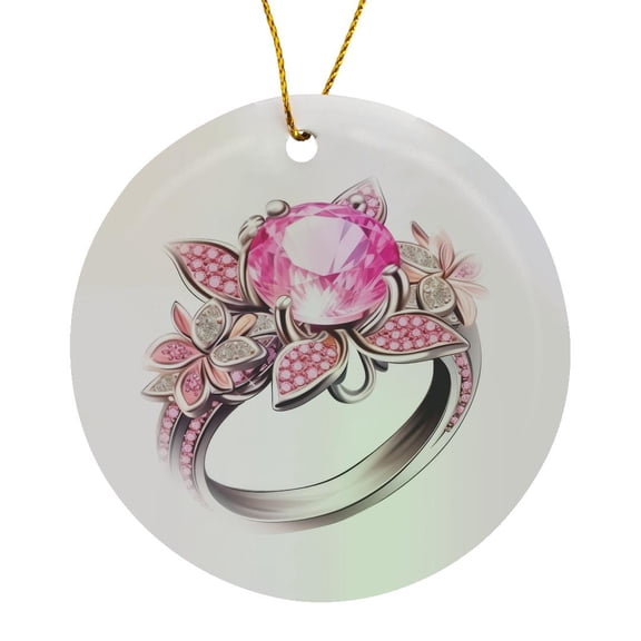 3drose, Pretty Pink Image of Jewel Flower Ring Illustration, Circle Porcelain Ornament