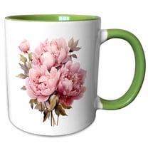 3drose, Pretty Pink Peony Flowers Illustration, 15oz Two-tone Green Mug