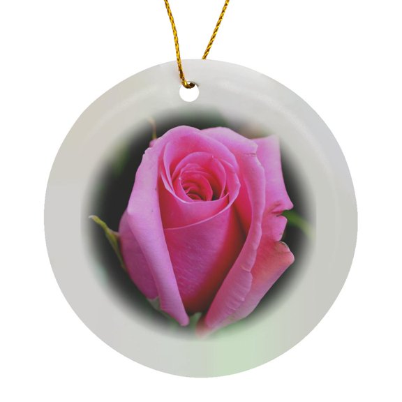 3drose, Pretty Pink Rose Floral, Circle Porcelain Ornament