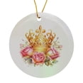 thumbnail image 1 of 3drose, Pretty Pink Roses Image of Gold Crown Illustration, Circle Porcelain Ornament, 1 of 7