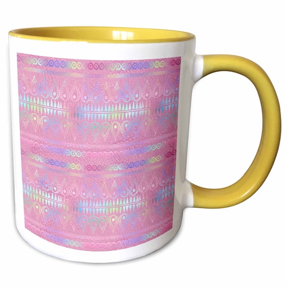 3drose, Pretty Pink with Pastel Gradient Soft Aztec Pattern, 11oz Two-tone Yellow Mug