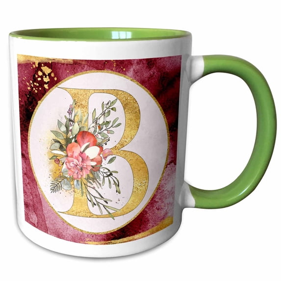 Pretty Pink and Purple Floral Image Of Gold Monogram Initial B 11oz Two-Tone Green Mug mug-341686-7
