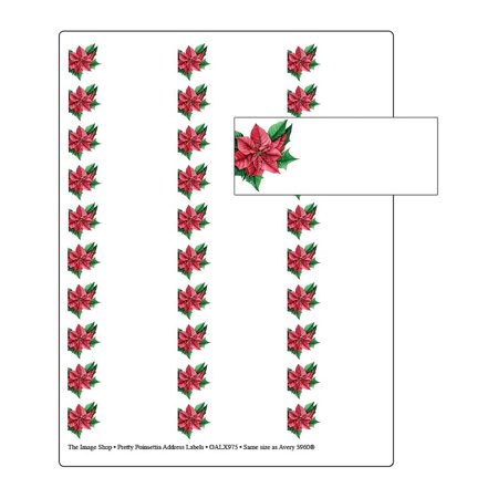 Pretty Poinsettias 30-Up Address Labels - 5 Sheets/150 Labels Total - 1" x 2.625" (oalx975)