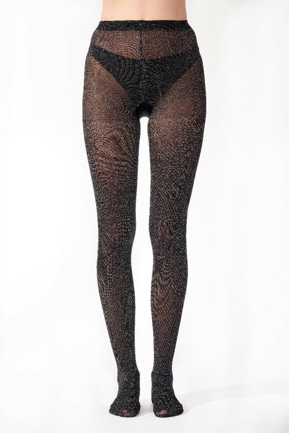 Diagonal Sparkly Tights One Size Black/Silver - PNAXK5