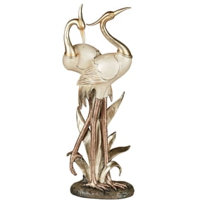 Pretty Pose Double Crane Metallic Table Sculpture Ivory and Gold