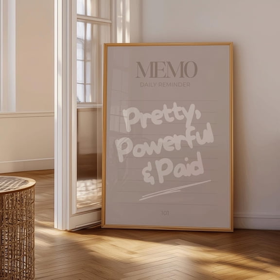 Pretty Powerful Paid Poster Feminine Boss Babe Typography Art Unframed Paper Print