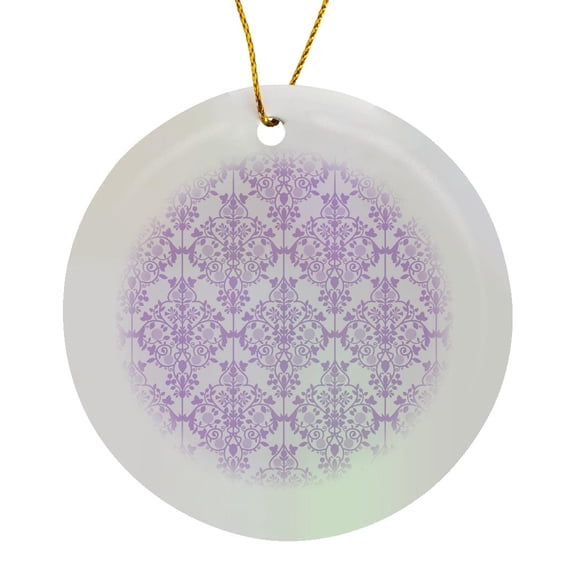3drose, Pretty Purple and White Interconnected Damask Pattern, Circle Porcelain Ornament
