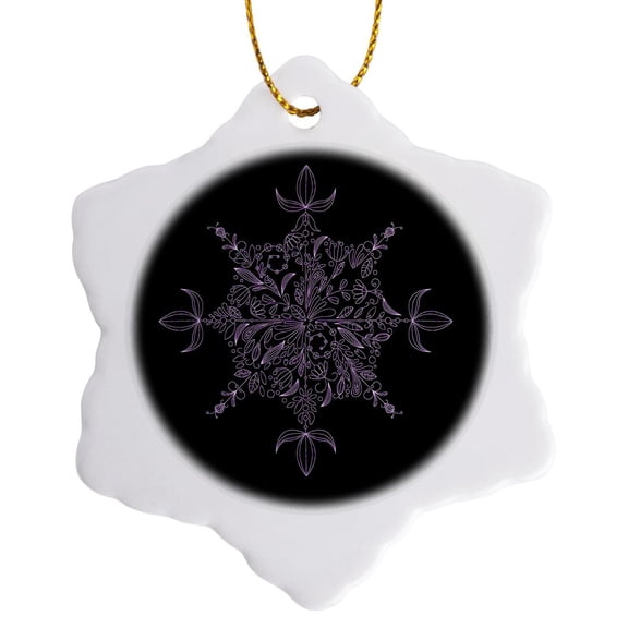 3drose, Pretty Purple Eight Point Flower Patterned Snowflake, 3 inch Snowflake Porcelain Ornament