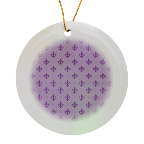 3drose, Pretty Purple Fleur De Lis in Diamond Shapes Pattern, Circle Porcelain Ornament