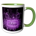 thumbnail image 1 of 3drose, Pretty Purple Flourish with Purple Butterflies with the Word Believe, 11oz Two-tone Green Mug, 1 of 6