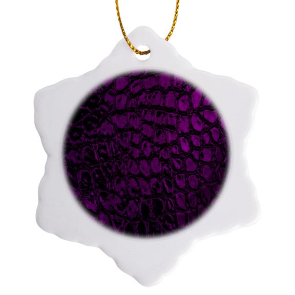 3drose, Pretty Purple Leather Look One Dimensional Design, 3 inch Snowflake Porcelain Ornament