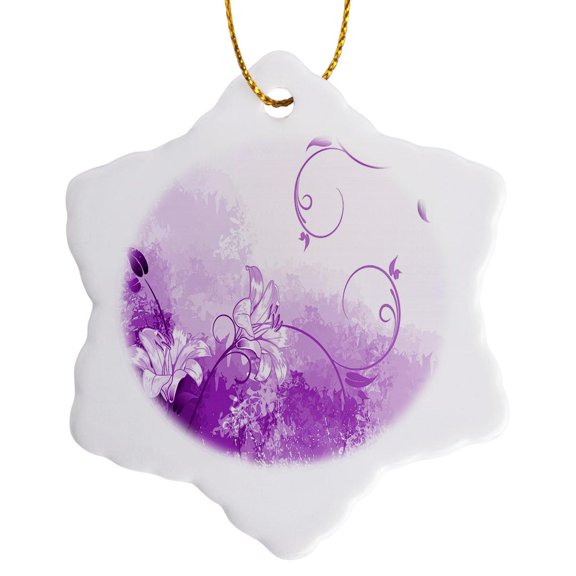 3drose, Pretty Purple Lilly, 3 inch Snowflake Porcelain Ornament
