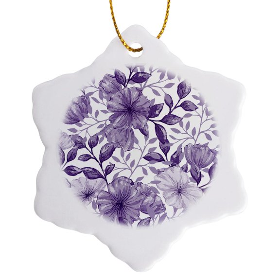 Pretty Purple Petunia Flower Pattern, 3 inch Snowflake Porcelain Ornament